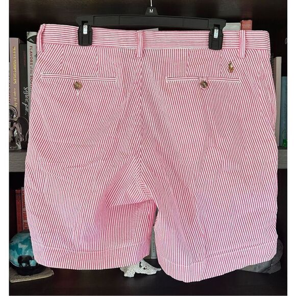 🐿️ Polo Ralph Lauren Stretch Straight Fit Pink & White Seersucker Stripe Size 34 - Picture 2 of 6